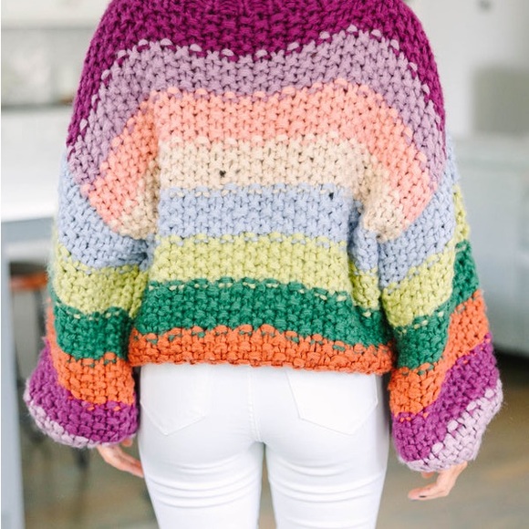 Chunky Knit Rainbow Striped Long Sleeve Knit Sweater by Entro Boutique - Picture 14 of 14